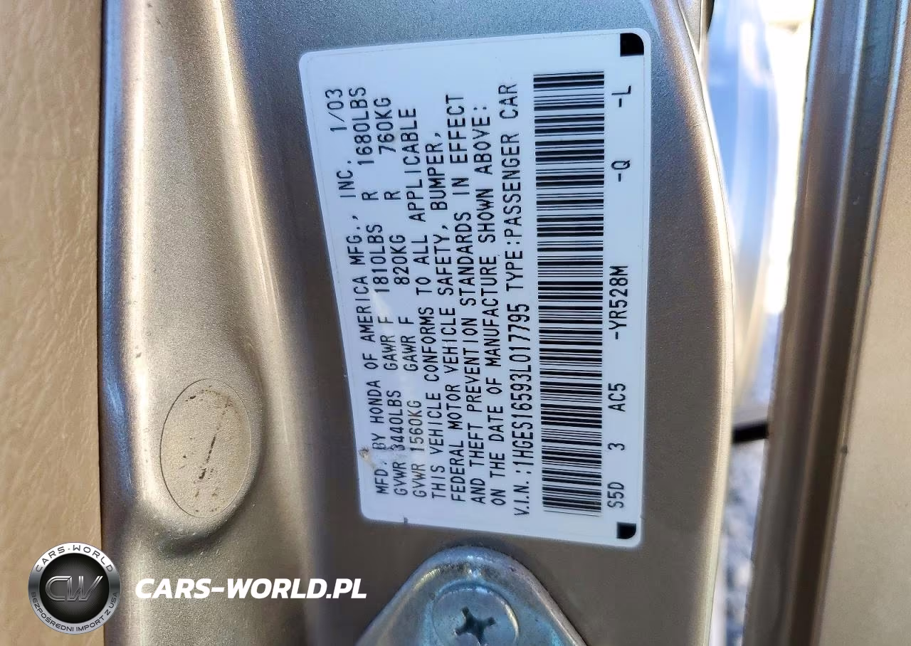 2003 Honda Civic Lx VIN:1HGES16593L017795 - 12