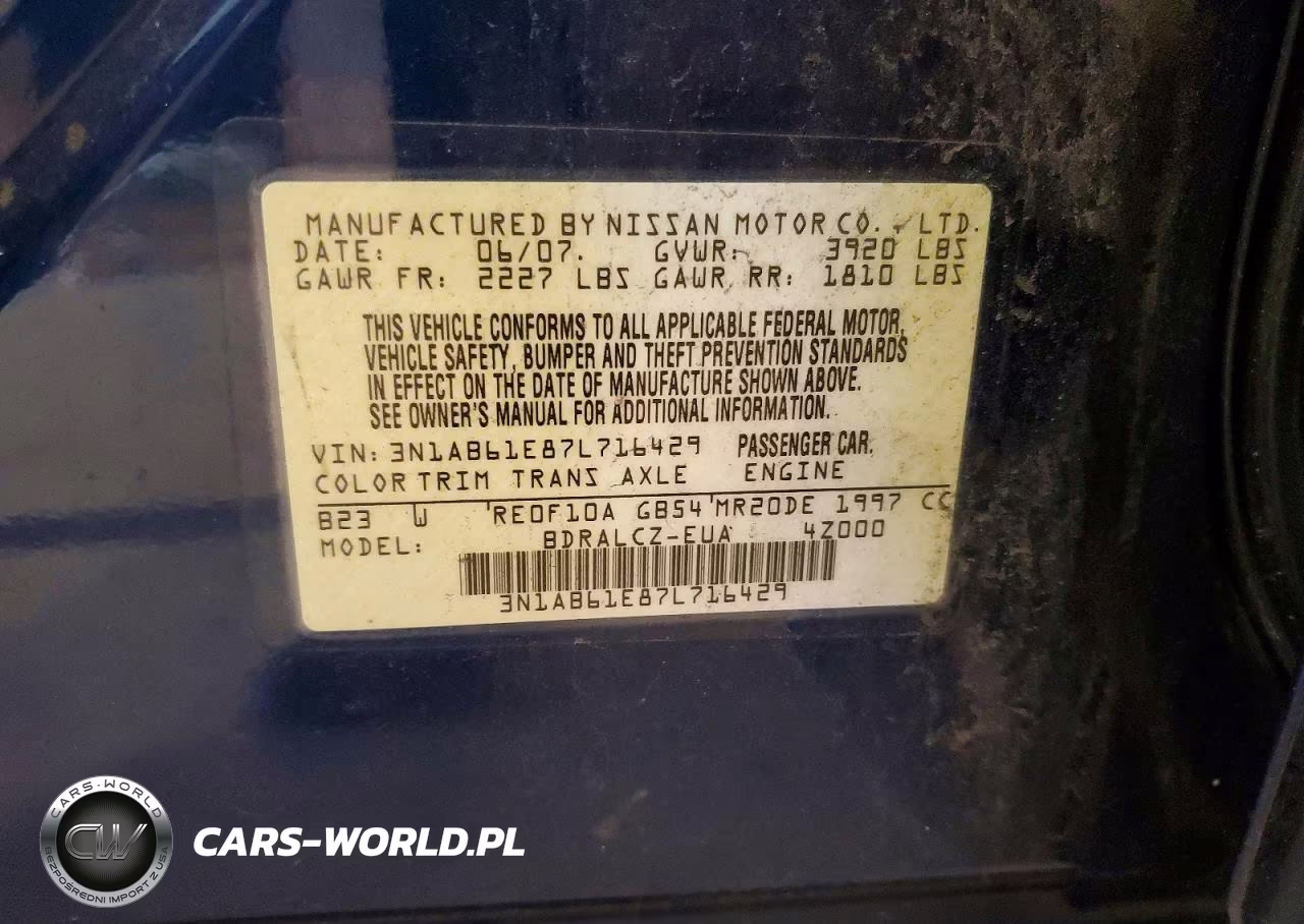2007 Nissan Sentra 2.0 VIN:3N1AB61E87L716429 - 12
