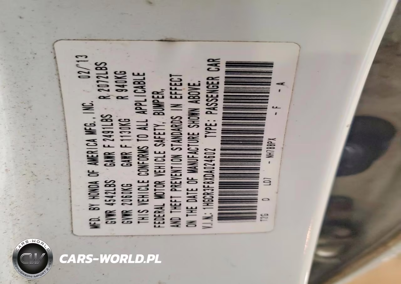 2013 Honda Accord Exl VIN:1HGCR3F8XDA024602 - 12