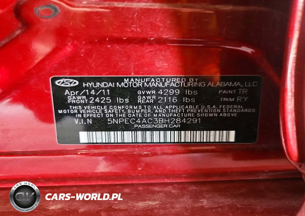 2011 Hyundai Sonata Se VIN:5NPEC4AC3BH284291 - 12