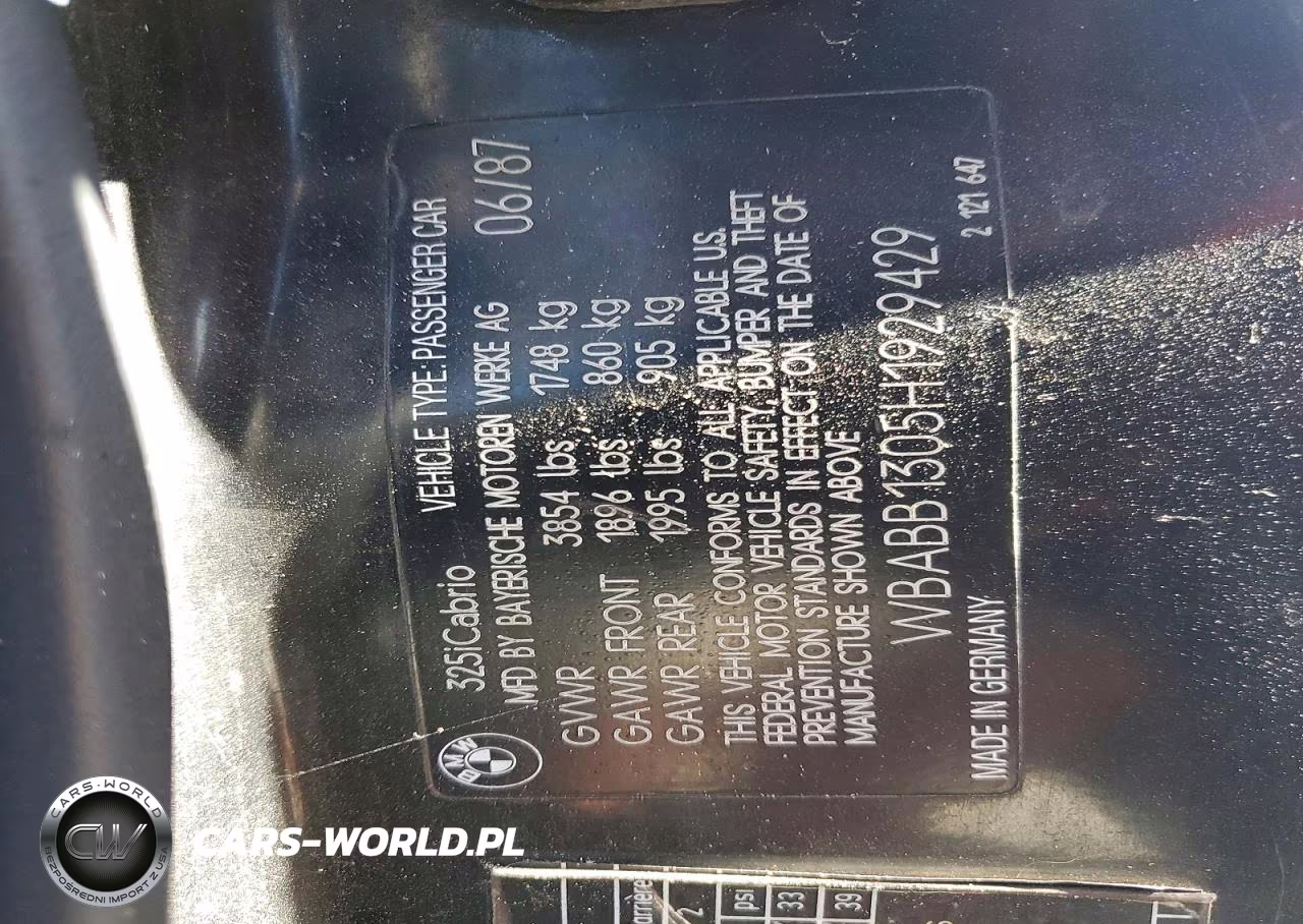 1987 BMW 325 I VIN:WBABB1305H1929429 - 12