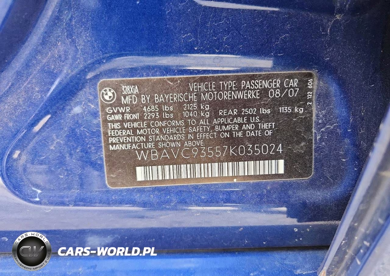 2007 BMW 328 Xi VIN:WBAVC93557K035024 - 12