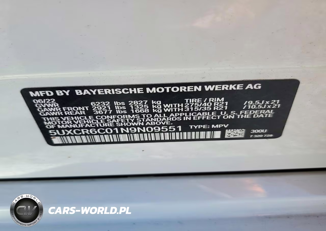 2022 BMW X5 xDrive40I VIN:5UXCR6C01N9N09551 - 12