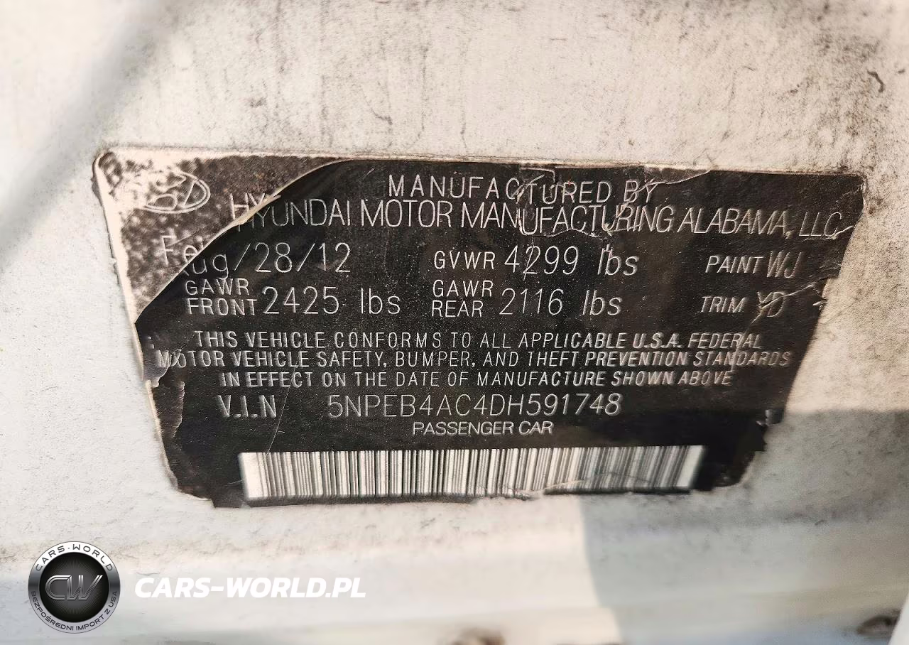 2013 Hyundai Sonata Gls VIN:5NPEB4AC4DH591748 - 12