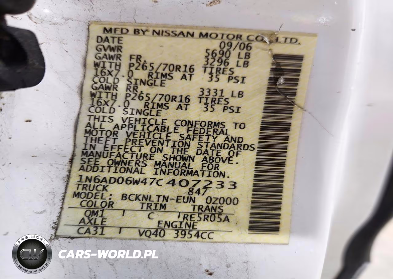 2007 Nissan Frontier Se VIN:1N6AD06W47C407233 - 12