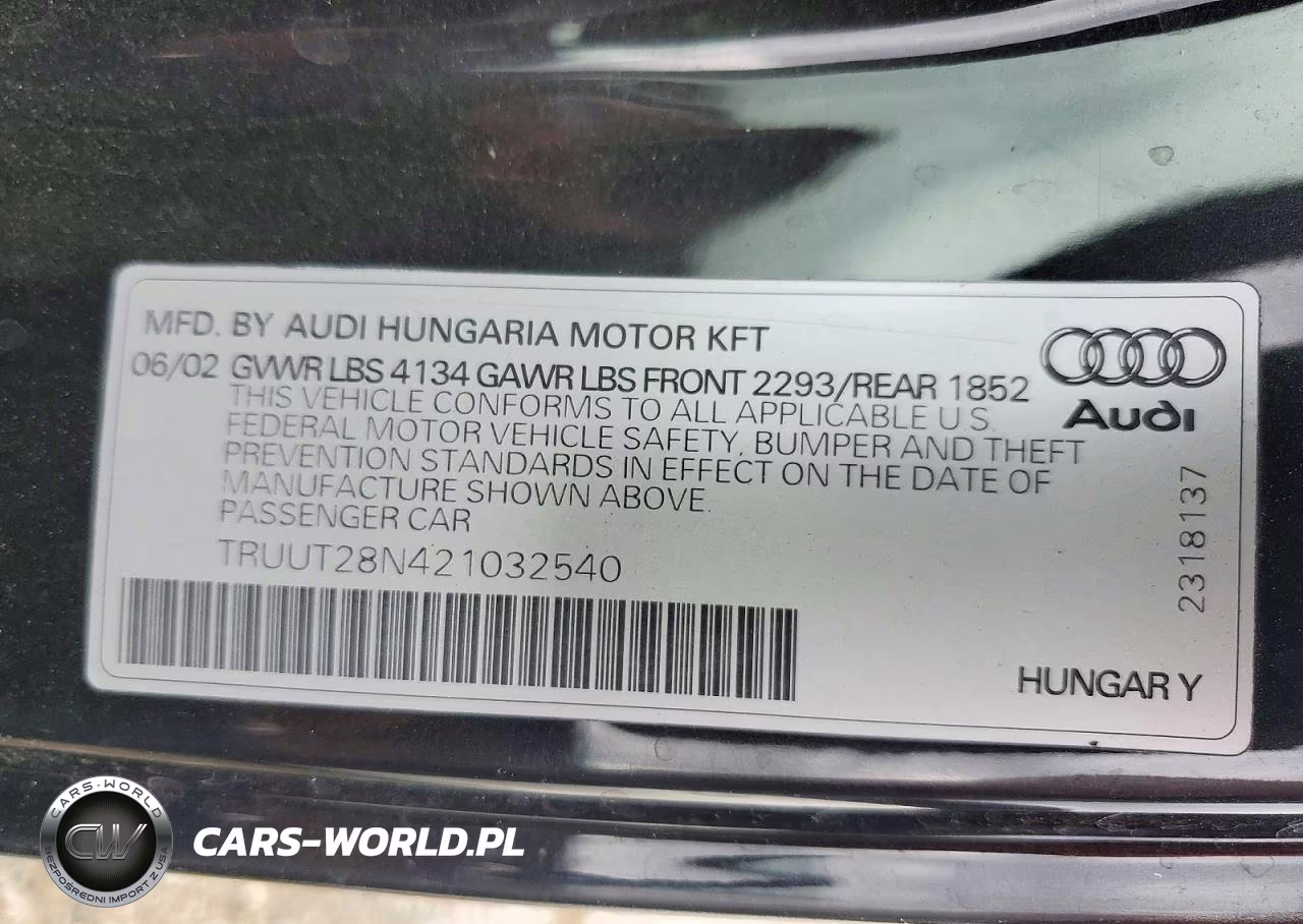 2002 Audi Tt Quattro VIN:TRUUT28N421032540 - 12