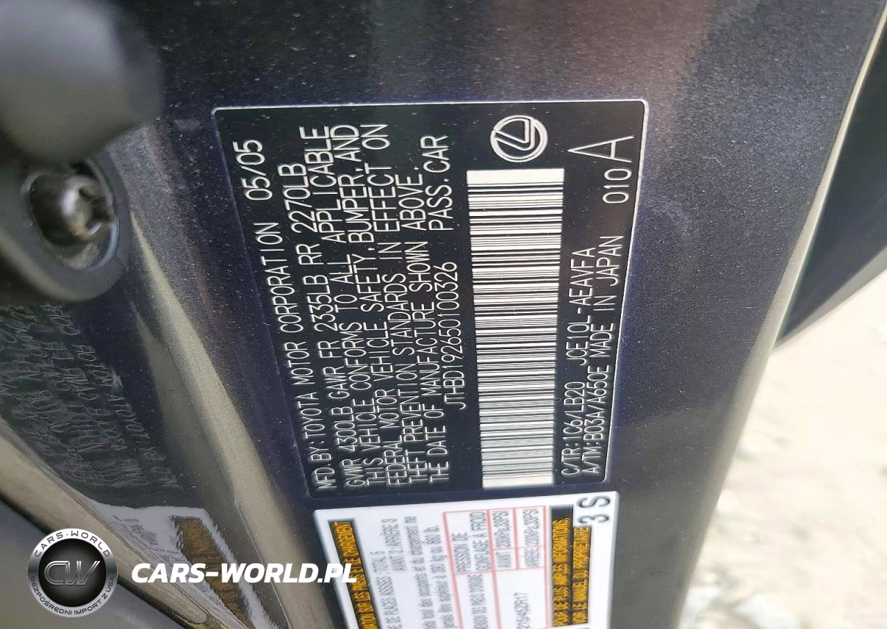 2005 Lexus Is 300 Base VIN:JTHBD192650100326 - 12