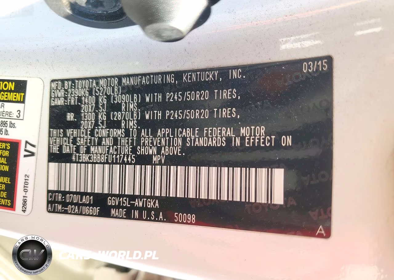2015 Toyota Venza Limited VIN:4T3BK3BB8FU117445 - 13
