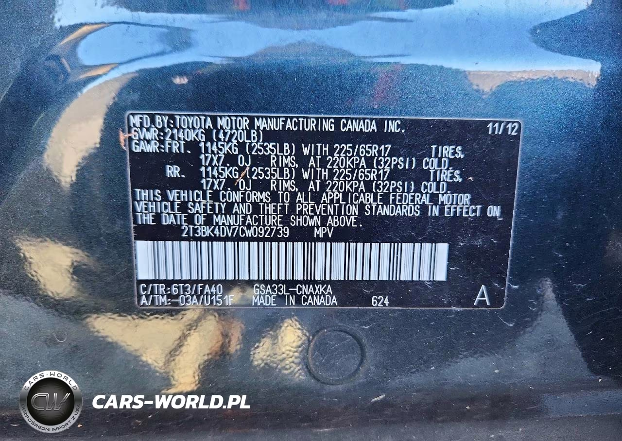 2012 Toyota Rav4 Base VIN:2T3BK4DV7CW092739 - 14