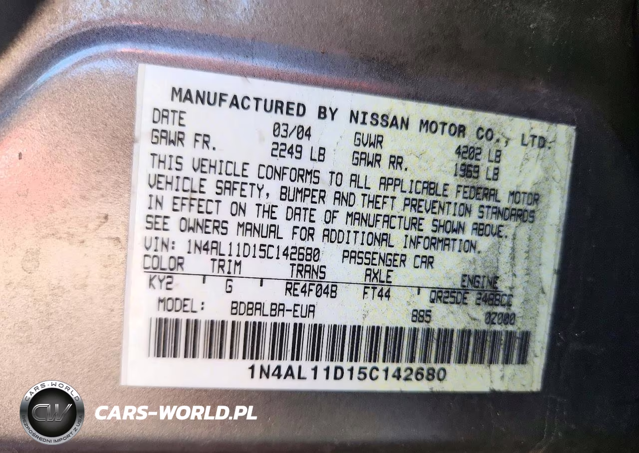 2005 Nissan Altima 2.5 VIN:1N4AL11D15C142680 - 13