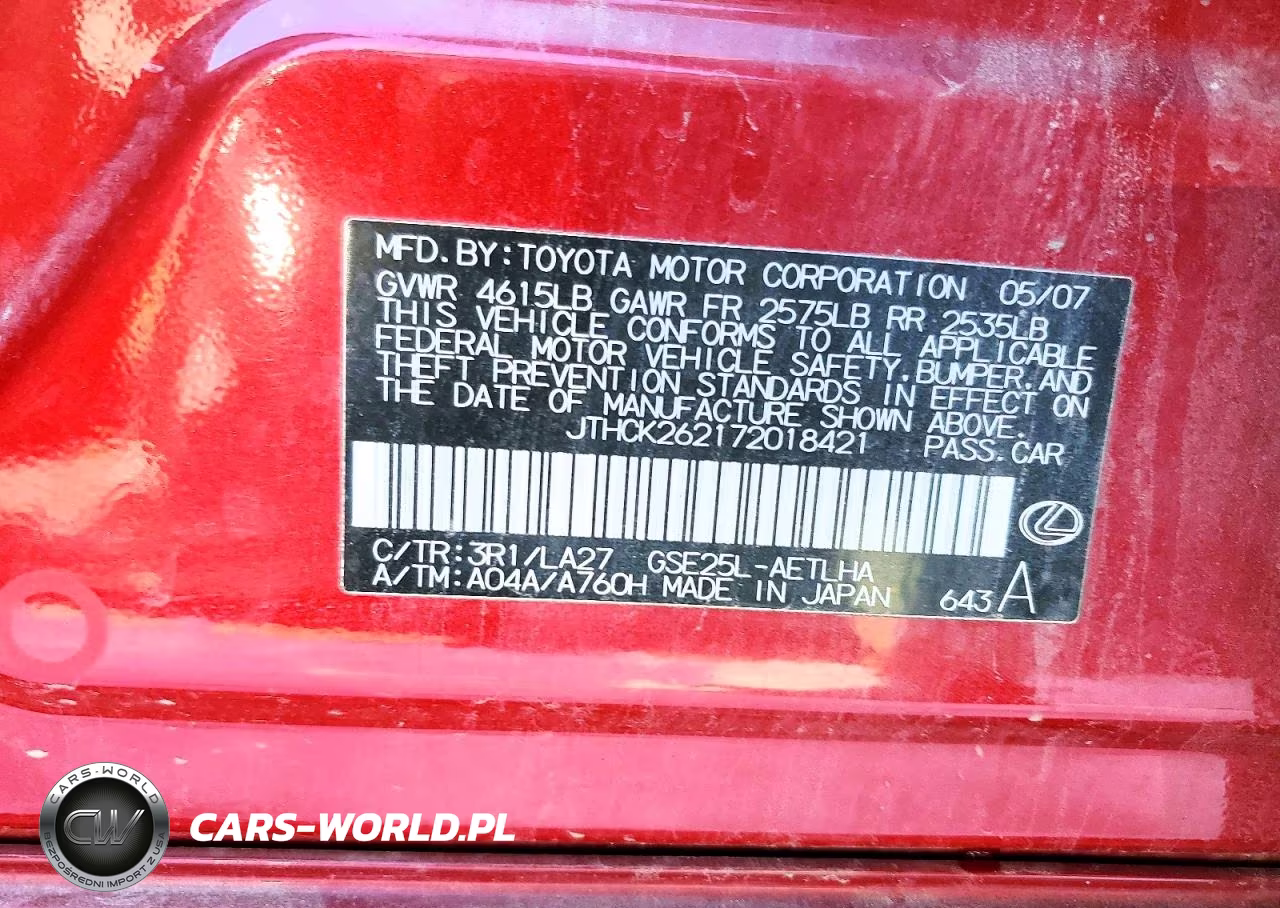2007 Lexus Is 250 VIN:JTHCK262172018421 - 12