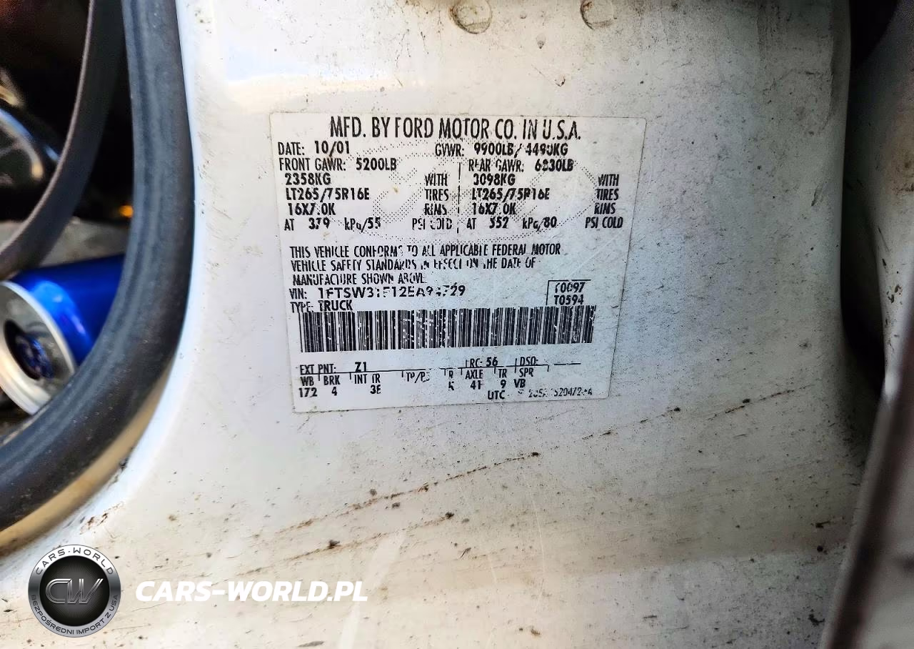 2002 Ford F350 Srw Super Duty VIN:1FTSW31F12EA94729 - 12
