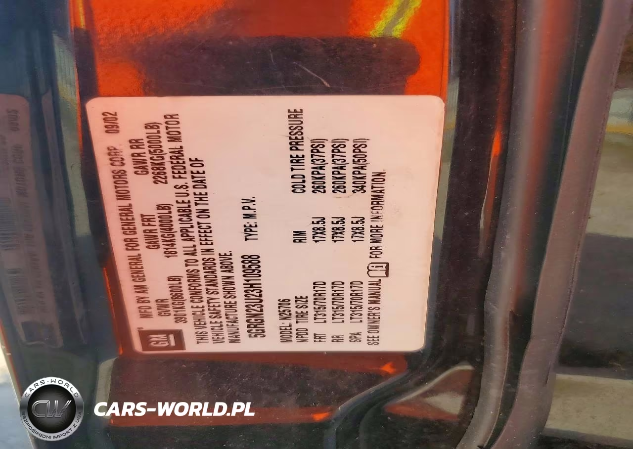 2003 Hummer H2 VIN:5GRGN23U23H109588 - 13
