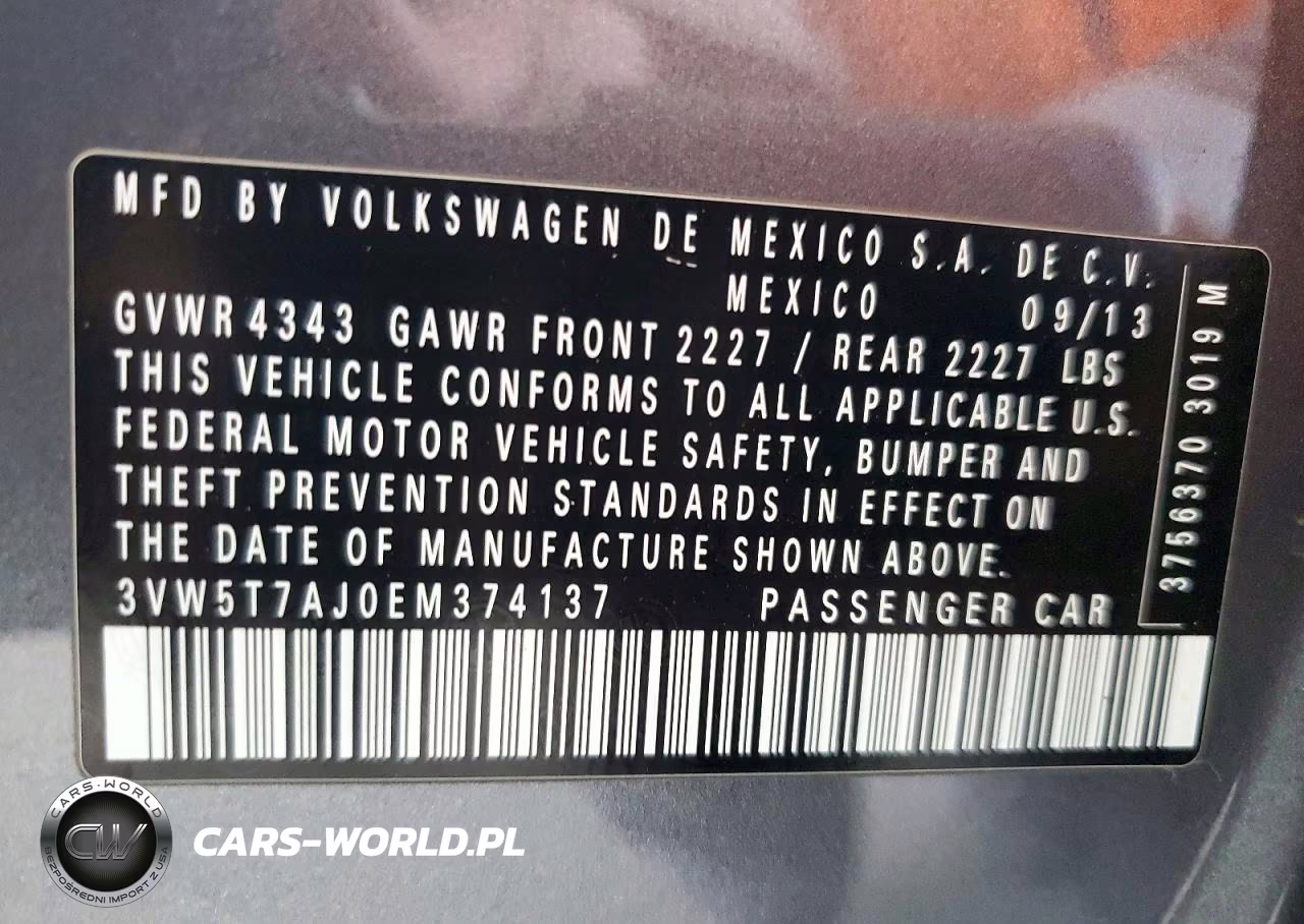 2014 Volkswagen Jetta Gli VIN:3VW5T7AJ0EM374137 - 12