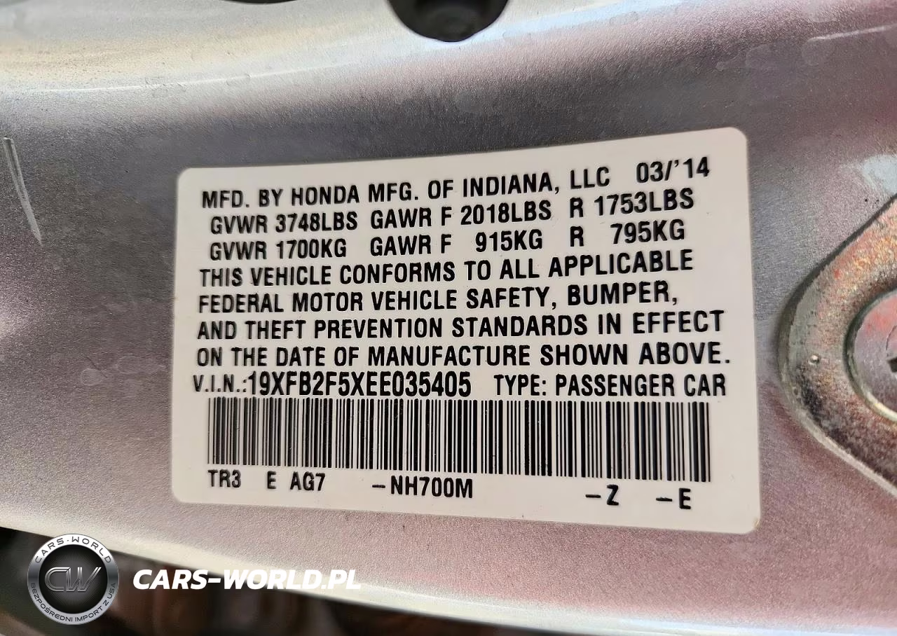 2014 Honda Civic Lx VIN:19XFB2F5XEE035405 - 12