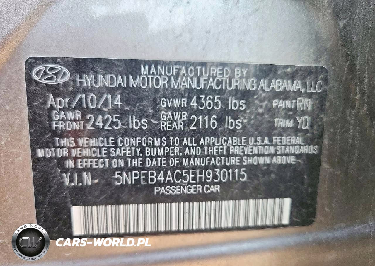 2014 Hyundai Sonata VIN:5NPEB4AC5EH930115 - 13