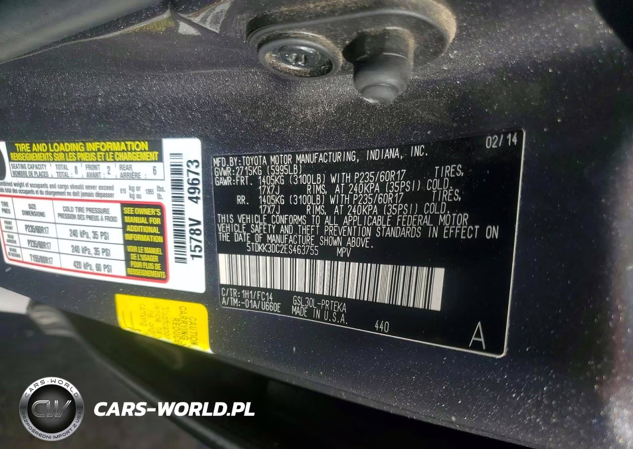 2014 Toyota Sienna Le VIN:5TDKK3DC2ES463755 - 13