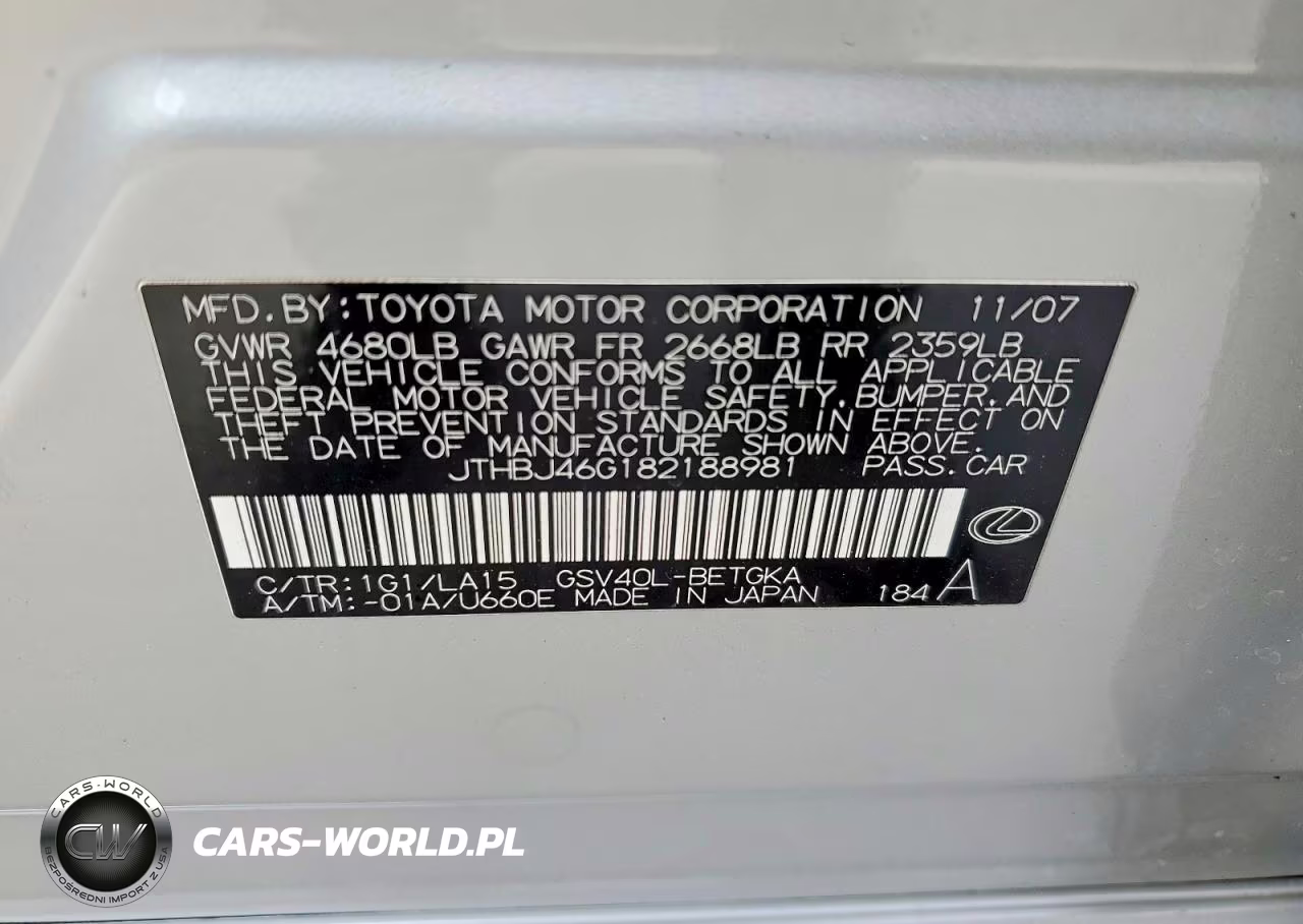 2008 Lexus Es 350 VIN:JTHBJ46G182188981 - 12