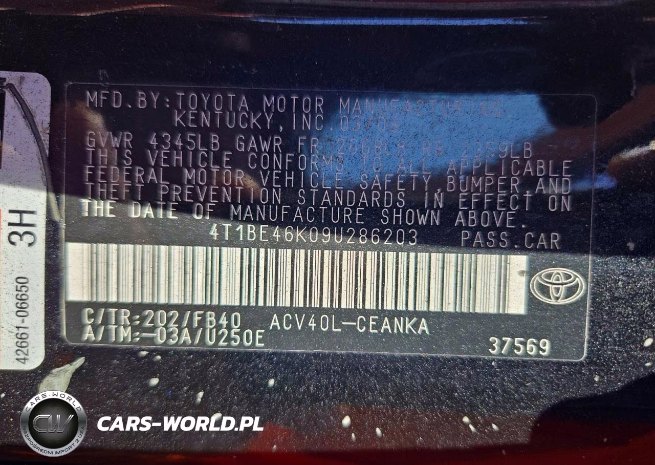 2009 Toyota Camry Le VIN:4T1BE46K09U286203 - 13