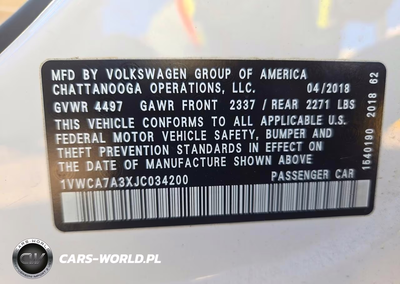 2018 Volkswagen Passat Sel Premium VIN:1VWCA7A3XJC034200 - 12