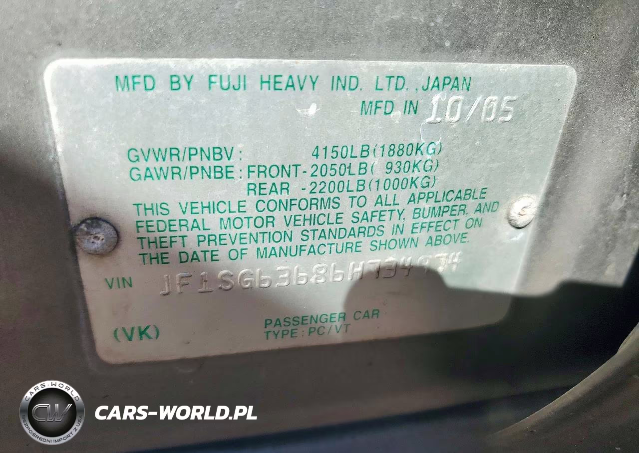 2006 Subaru Forester 2.5X VIN:JF1SG63686H734974 - 12