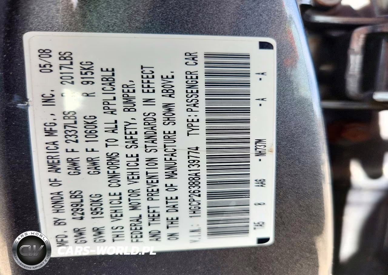 2008 Honda Accord Lx VIN:1HGCP26388A139774 - 12