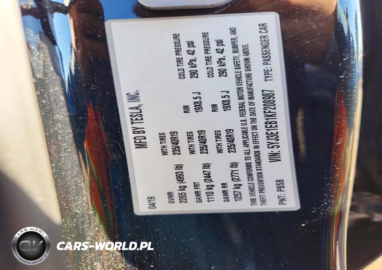 2019 Tesla Model 3 VIN:5YJ3E1EB1KF208987 - 12