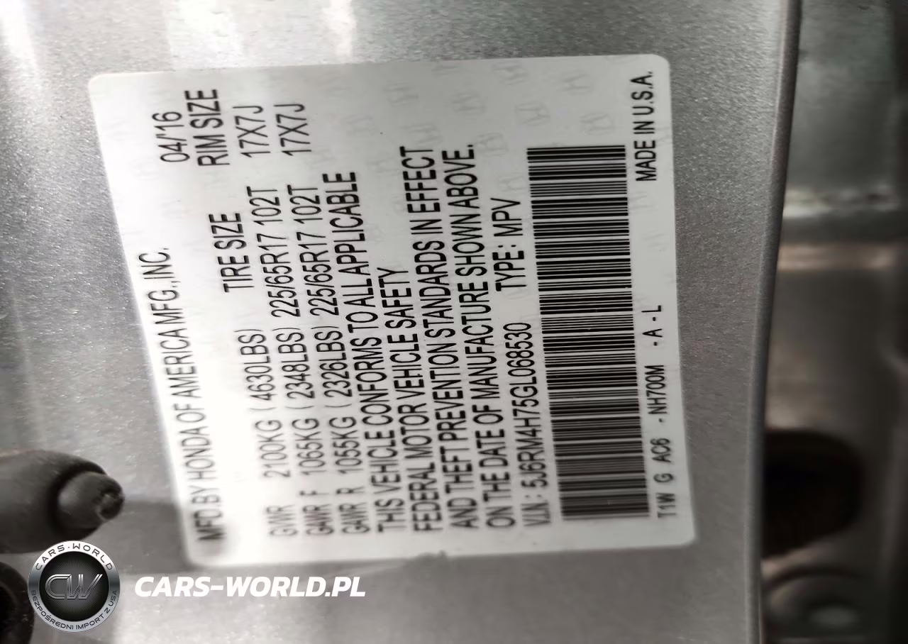 2016 Honda Cr-V Exl VIN:5J6RM4H75GL068530 - 13