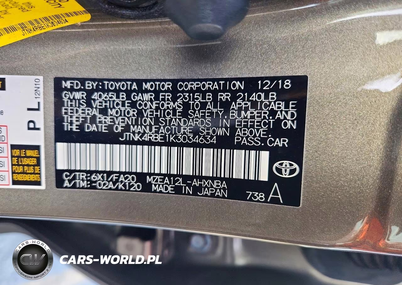 2019 Toyota Corolla Se VIN:JTNK4RBE1K3034634 - 13
