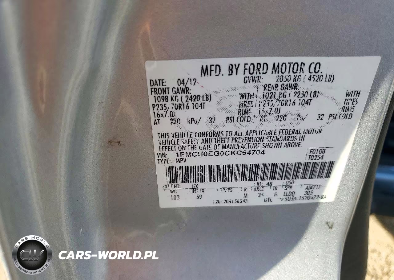 2012 Ford Escape Limited VIN:1FMCU0EG0CKC64704 - 13