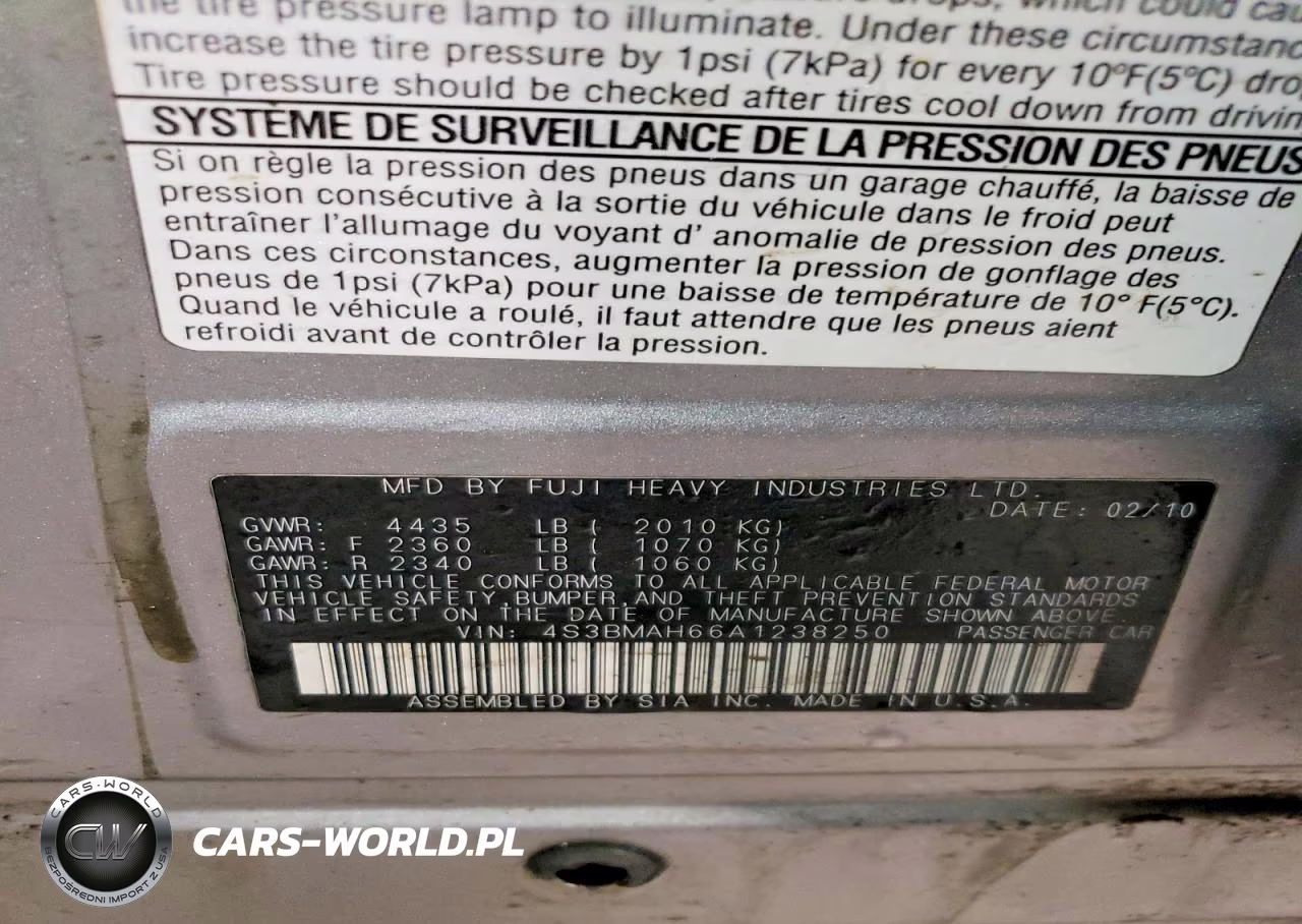 2010 Subaru Legacy 2.5I Premium VIN:4S3BMAH66A1238250 - 13