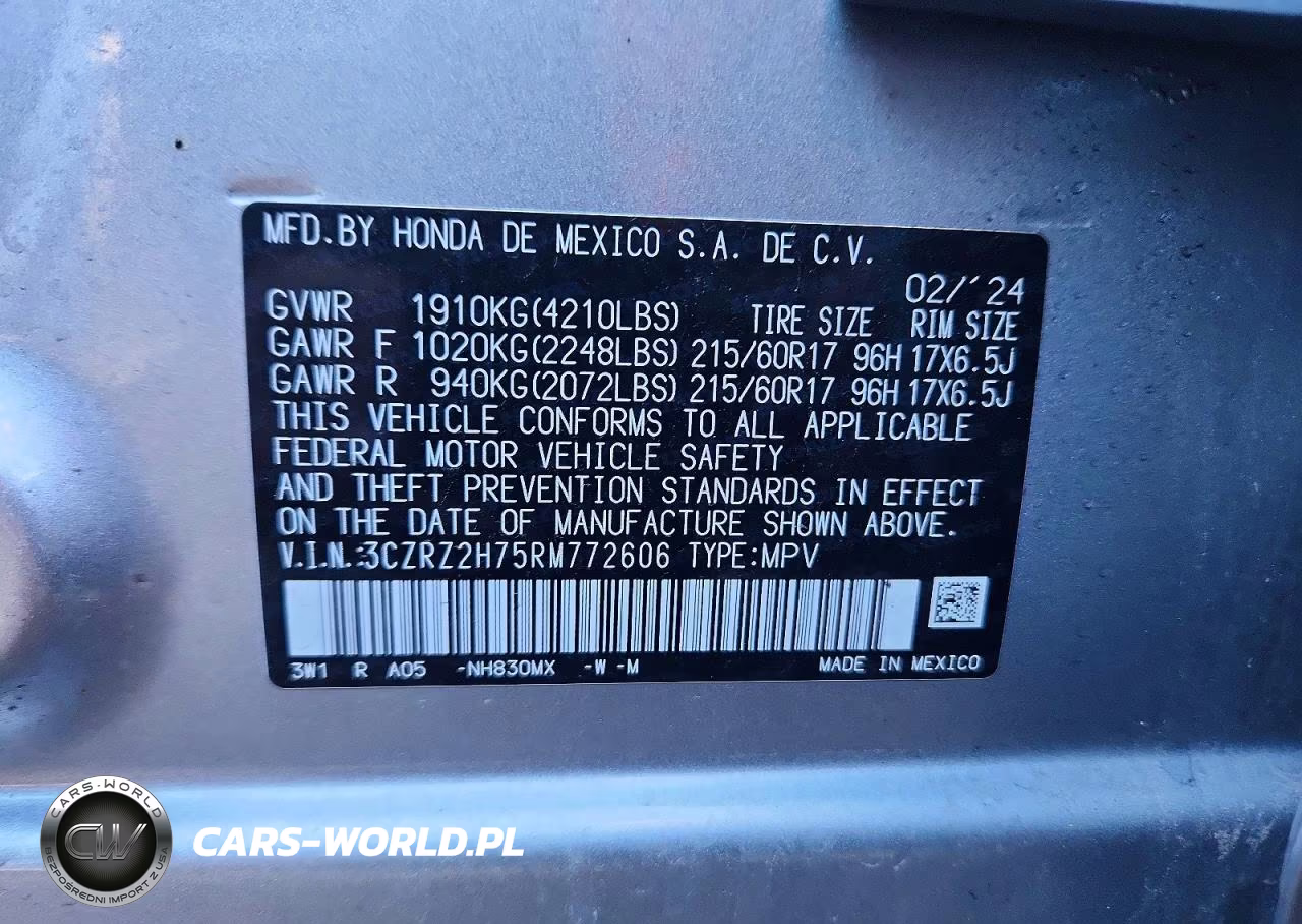 2024 Honda Hr-V Exl VIN:3CZRZ2H75RM772606 - 12