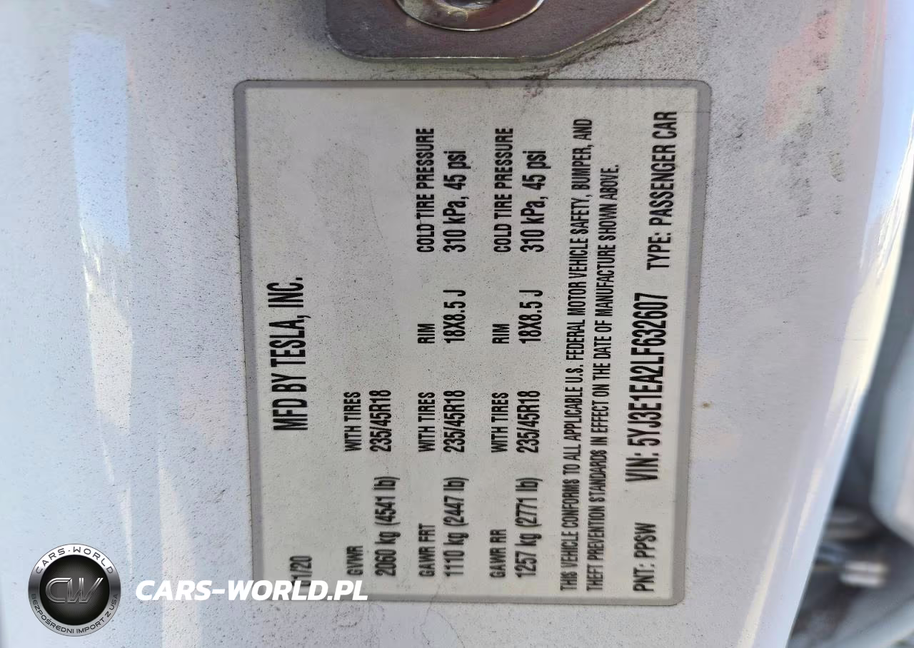 2020 Tesla Model 3 VIN:5YJ3E1EA2LF632607 - 13