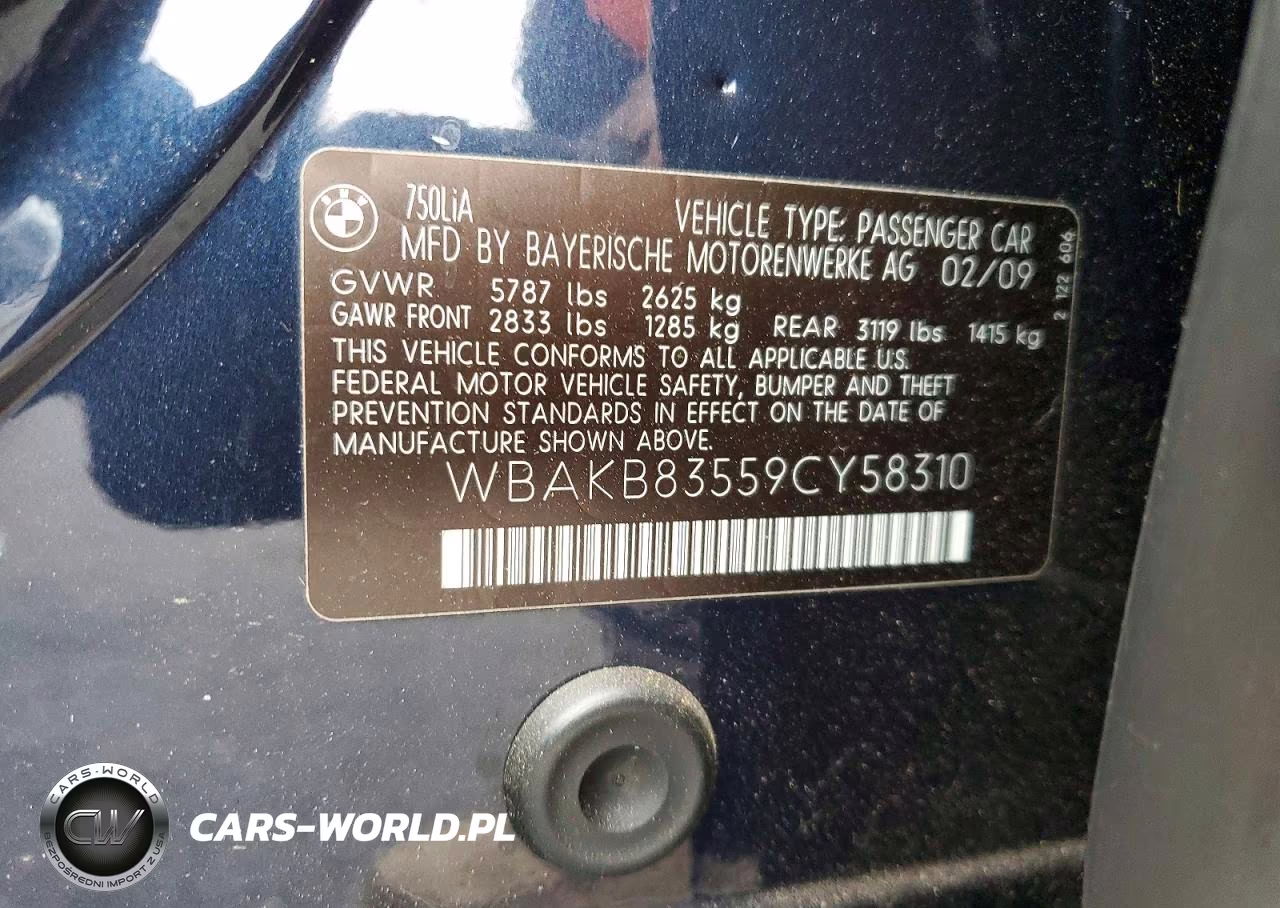 2009 BMW 750 Li VIN:WBAKB83559CY58310 - 12