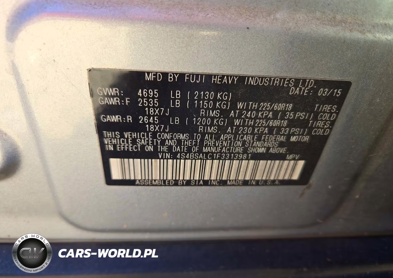 2015 Subaru Outback 2.5I Limited VIN:4S4BSALC1F3313981 - 13