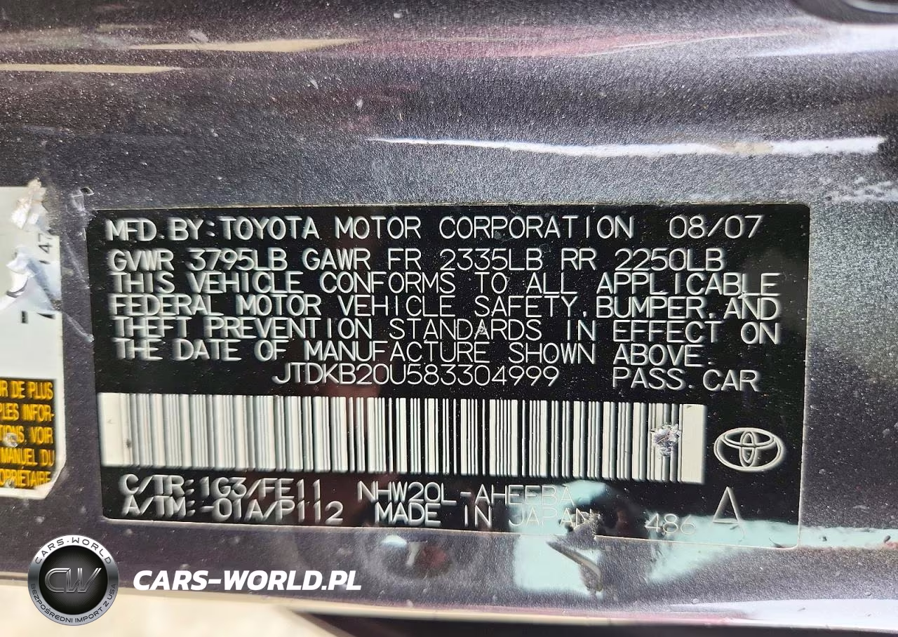 2008 Toyota Prius Base VIN:JTDKB20U583304999 - 12