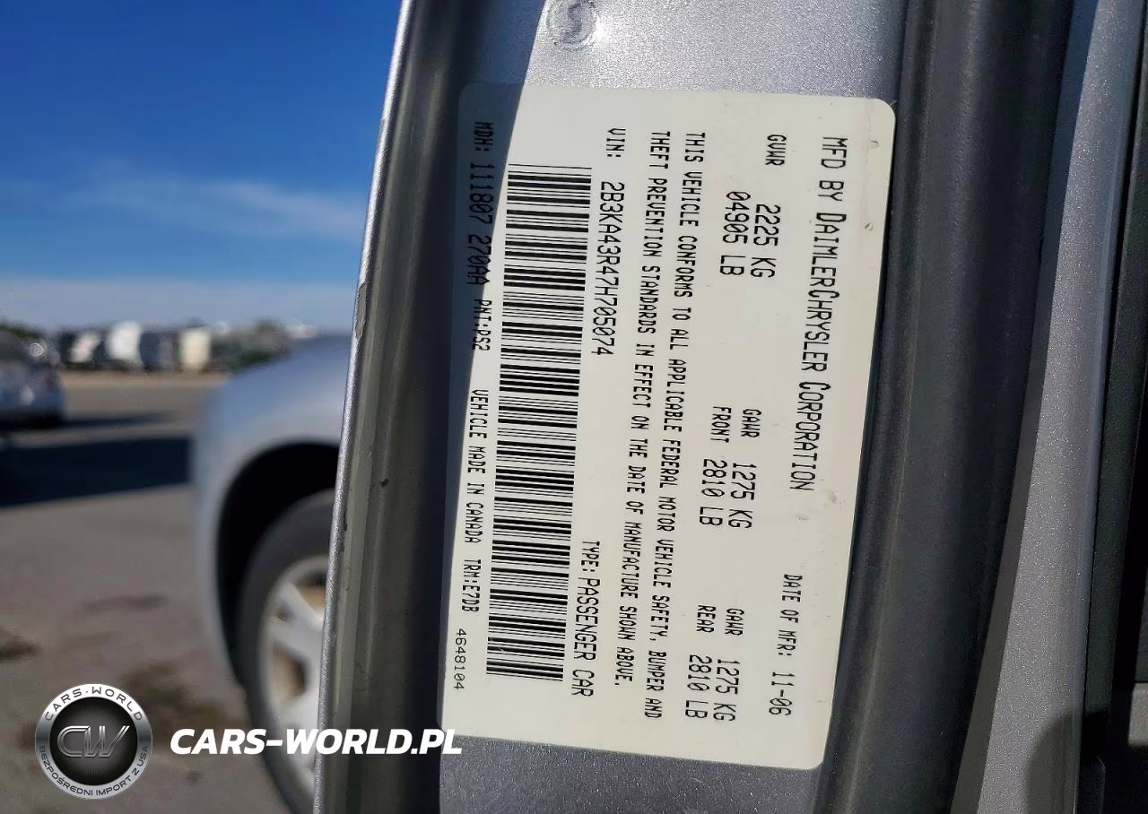 2007 Dodge Charger Se VIN:2B3KA43R47H705074 - 12