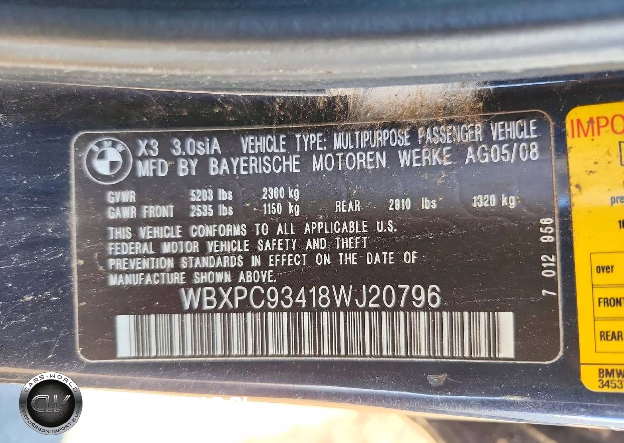 2008 BMW X3 3.0Si VIN:WBXPC93418WJ20796 - 13
