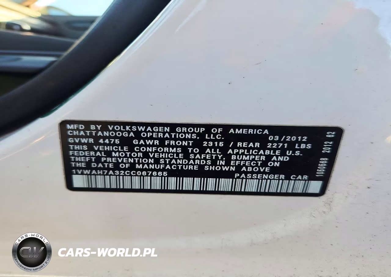 2012 Volkswagen Passat S VIN:1VWAH7A32CC067665 - 13