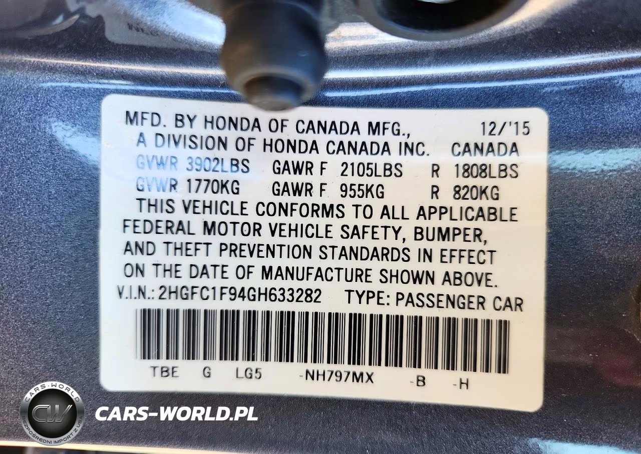 2016 Honda Civic Touring VIN:2HGFC1F94GH633282 - 12