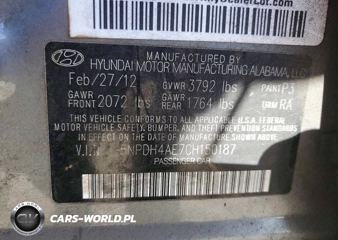 2012 Hyundai Elantra Limited VIN:5NPDH4AE7CH150187 - 12