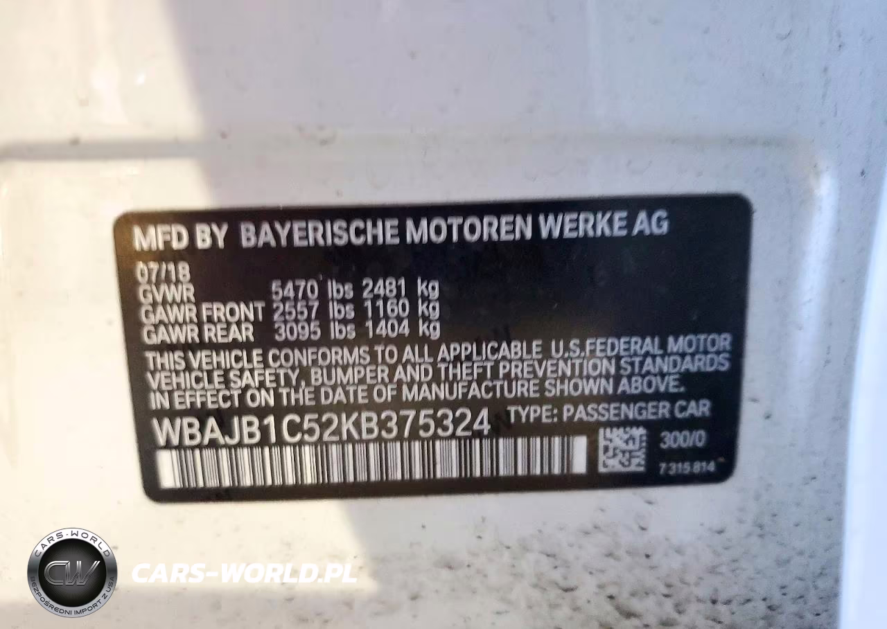 2019 BMW 530Xe VIN:WBAJB1C52KB375324 - 12