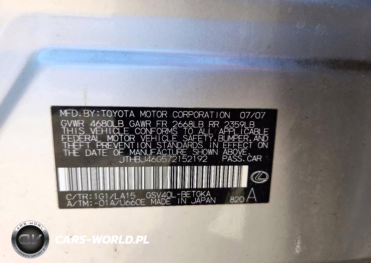 2007 Lexus Es 350 VIN:JTHBJ46G572152192 - 12