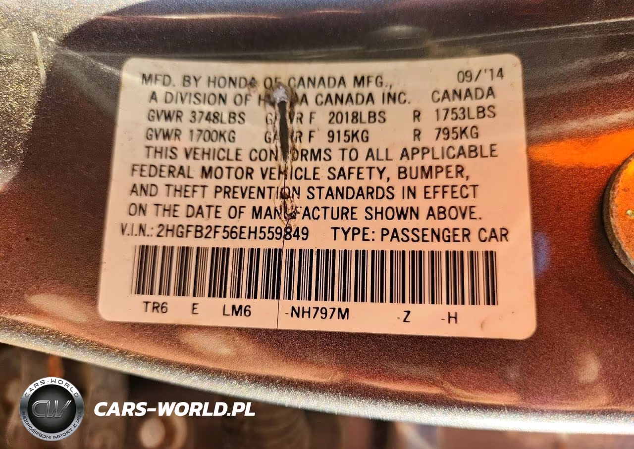2014 Honda Civic Lx VIN:2HGFB2F56EH559849 - 13