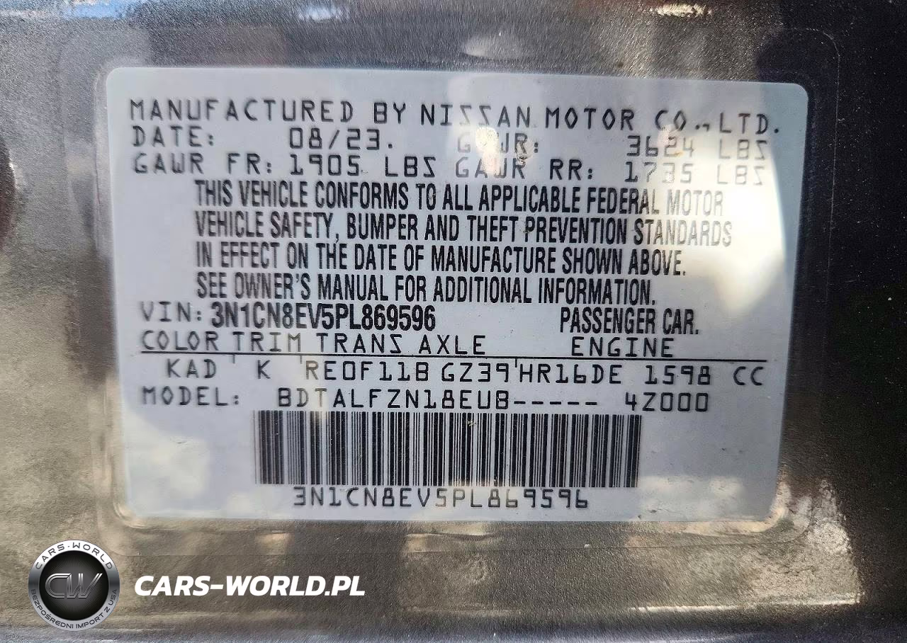 2023 Nissan Versa Sv VIN:3N1CN8EV5PL869596 - 13