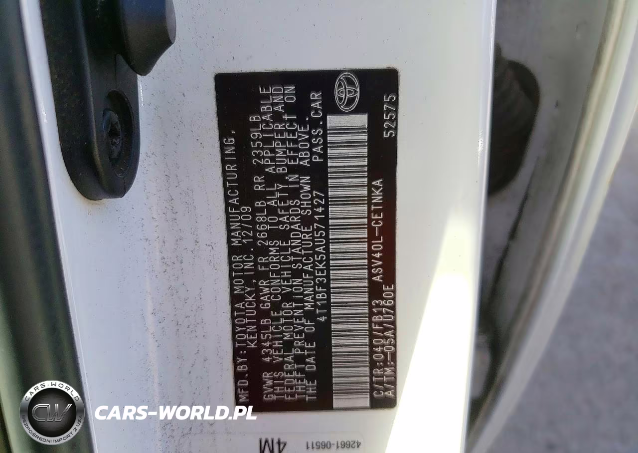 2010 Toyota Camry Base VIN:4T1BF3EK5AU571427 - 12