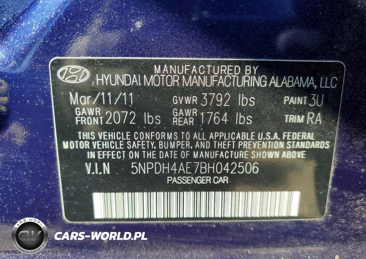 2011 Hyundai Elantra Limited VIN:5NPDH4AE7BH042506 - 12