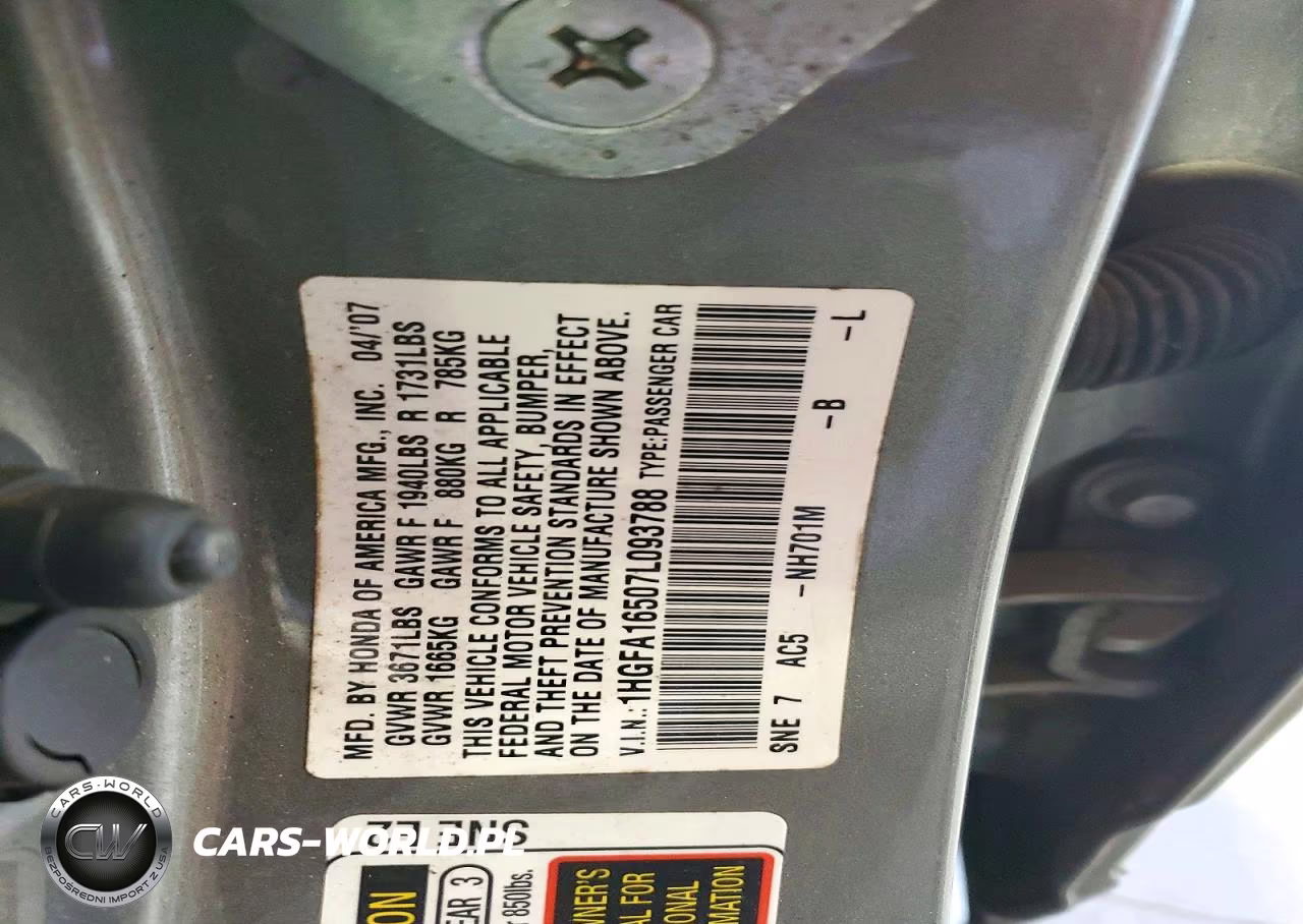 2007 Honda Civic Lx VIN:1HGFA16507L093788 - 12