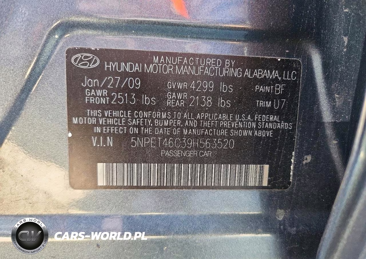 2009 Hyundai Sonata Gls VIN:5NPET46C39H563520 - 12
