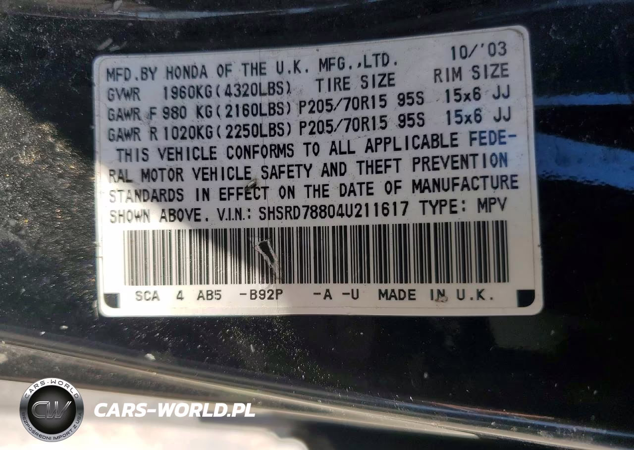 2004 Honda Cr-V Ex VIN:SHSRD78804U211617 - 14